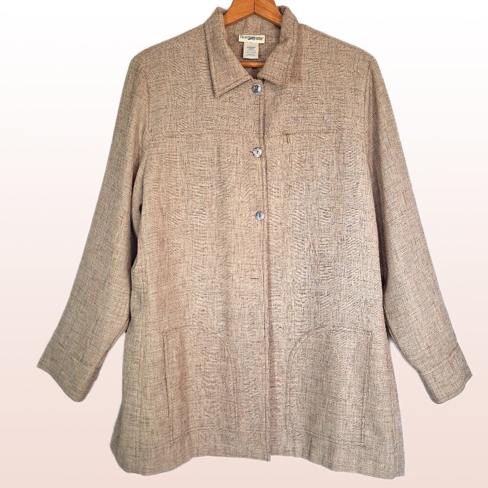TravelSmith Lagenlook Long Sleeve Long Line Textured Weave Travel Jacket L